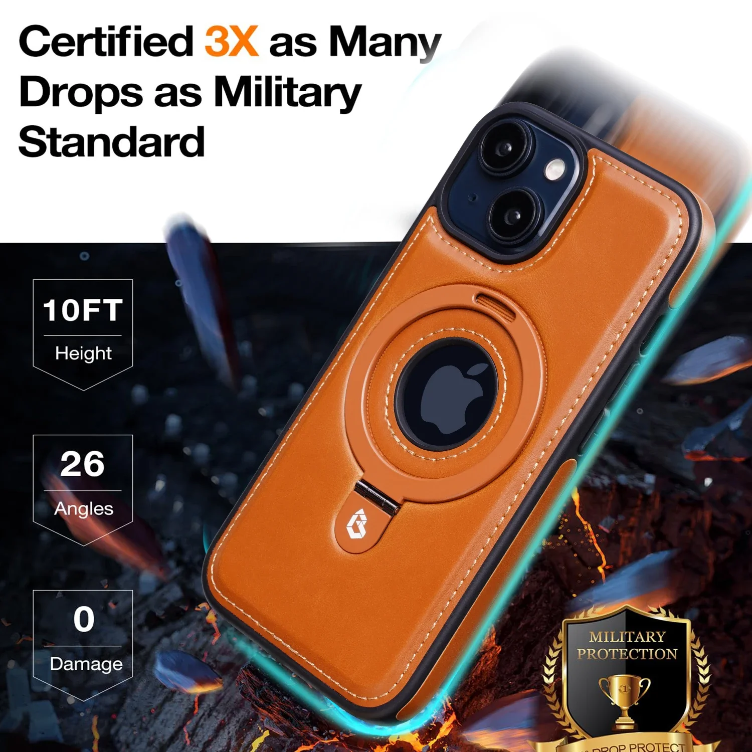 Luxury Leather For iPhone 12 13 14 15 Pro Max Plus Wireless Charging Magsafe Magnetic Ring Holder Phone Case Safe Stand Cover