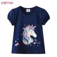 DXTON Kids Unicorn Cartoon Print T Shirt Girls Short Sleeve Summer Cotton Casual Tops and Tees Girls Licorne Daily Tees Costumes 1