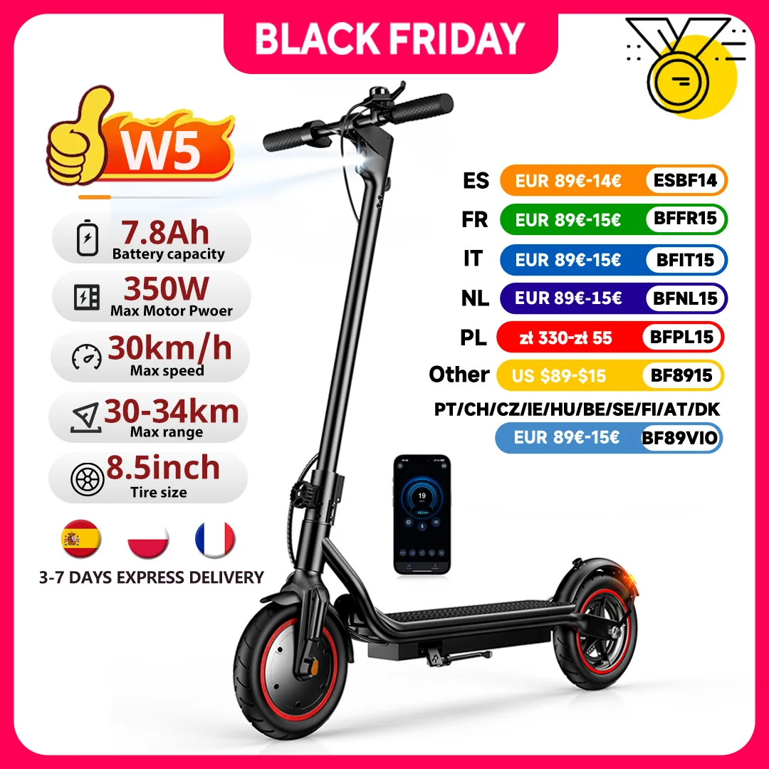 W5 Electric Scooter 8.5 Inch Inflatable Tire 350W 36V7.8Ah Max Speed 30km/h Range 24-34km Dual Brake With APP Electric Scooters - AliExpress 18