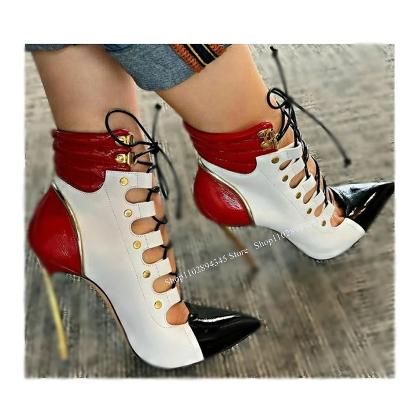 EUR34-EUR39 new three colors lace-up pointed stylish high-heel boots