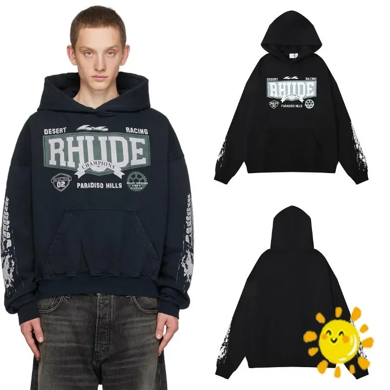 

New Rhude Hoodie Men Women Pullovers Streetwear Oversized Pullover Rhude Sweatshirts Haikyuu