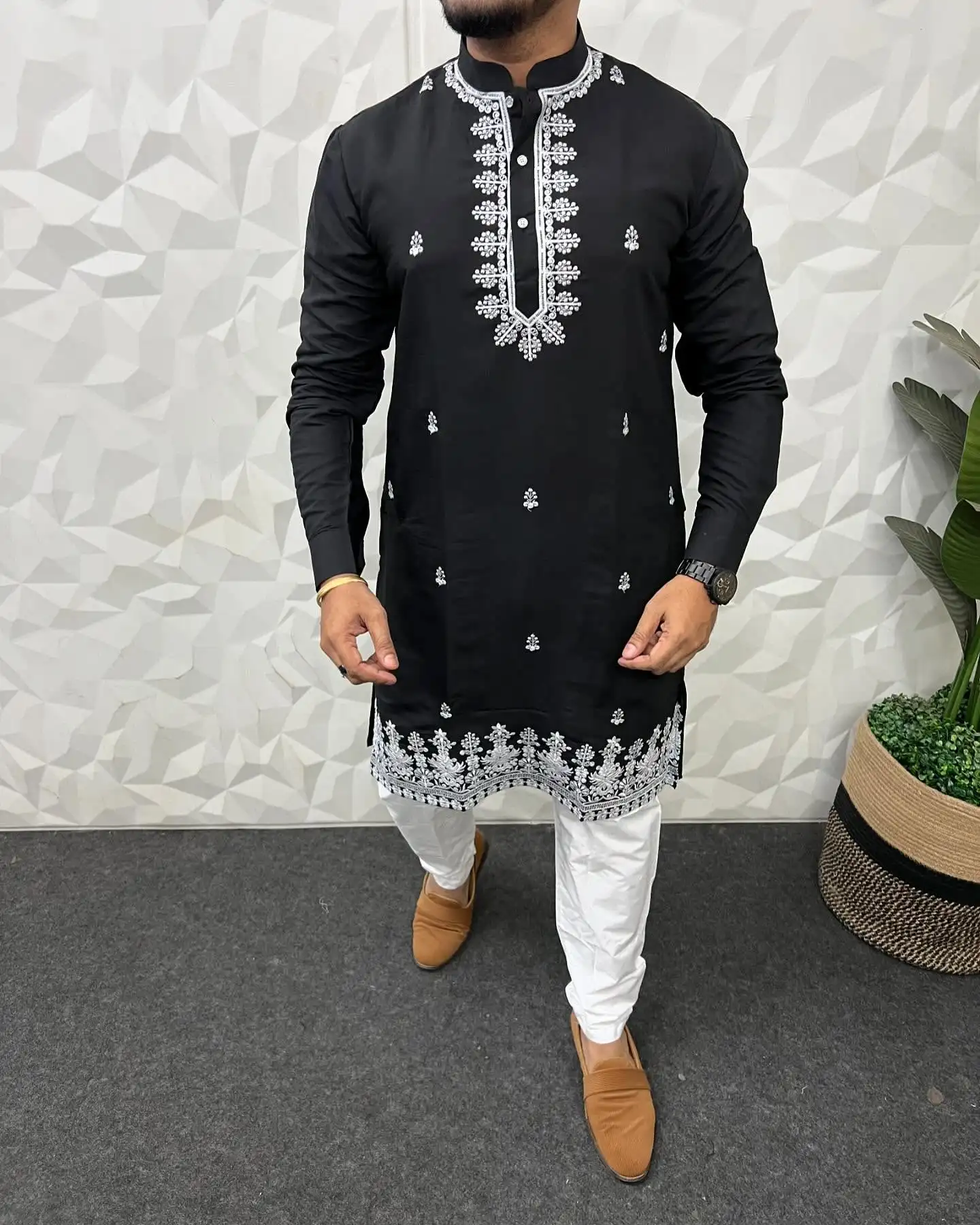 2026 Herren-Kragen mit Digitaldruck, Kurta Vardha, normaler Stehkragen, lang, geeignet für alle Gelegenheiten wie Geburtstag, Hochzeit, Aidilfitri – Detail 9