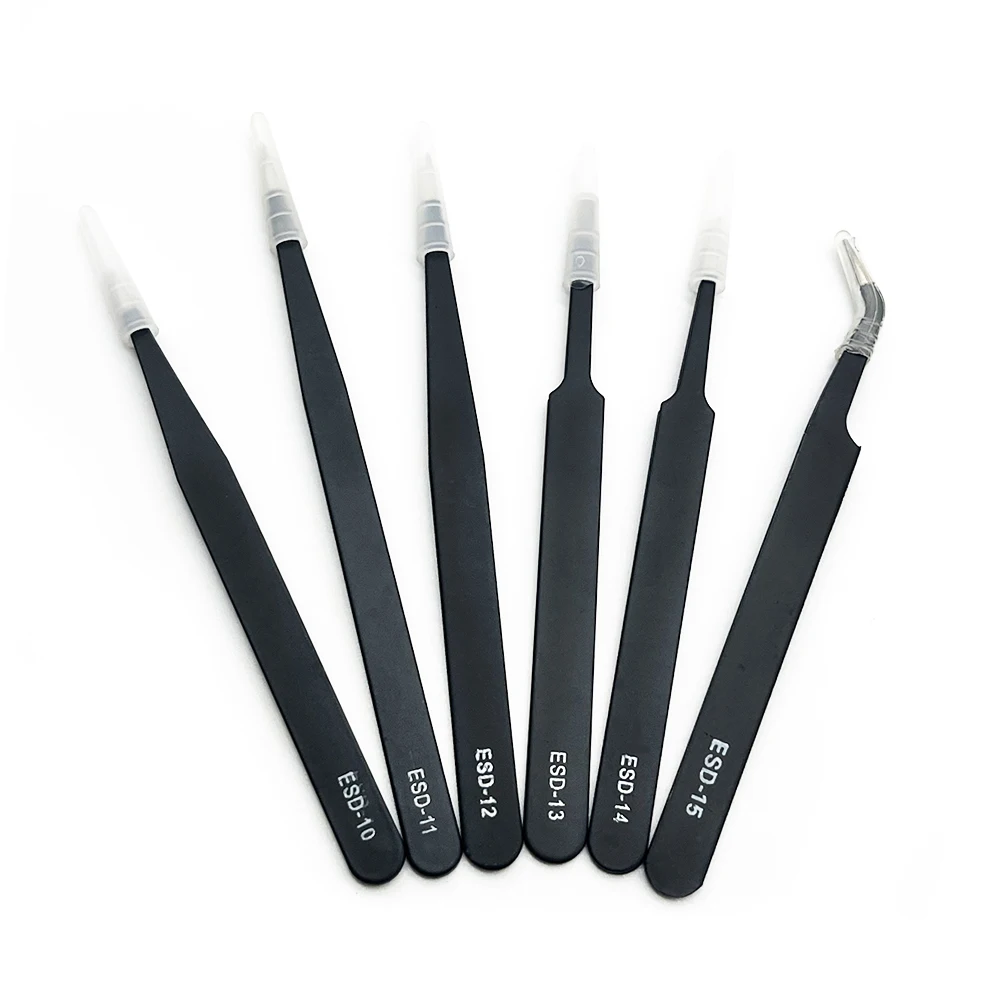 6 Pcs Safe Precision Tweezer Set Antistatic Tweezers Anti-static ESD Stainless Curved Straight Tweezers Maintenance Tool