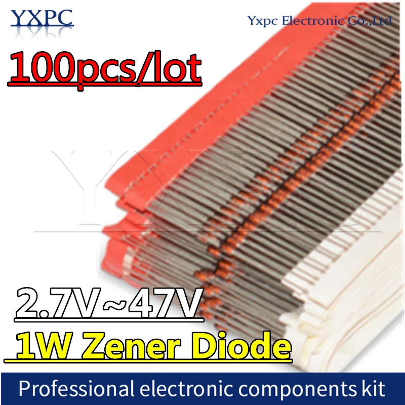 100pcs 1W Zener Diode 2.7V~47V 3.3V 4.7V 5.1V 7.5V 9.1V 10V 12V 15V 18V 20V 24V 33V 36V 39V 43V 1N4733A 1N4728A 1N4747A 1N4742A