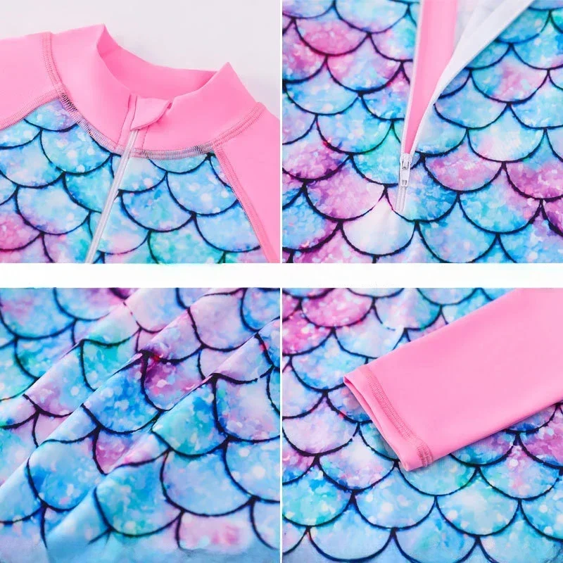 Children's One-Piece Swimsuits Girls Print Breathable Swimwear Long Sleeve Quick Drying Soft Swimsuits Clothing