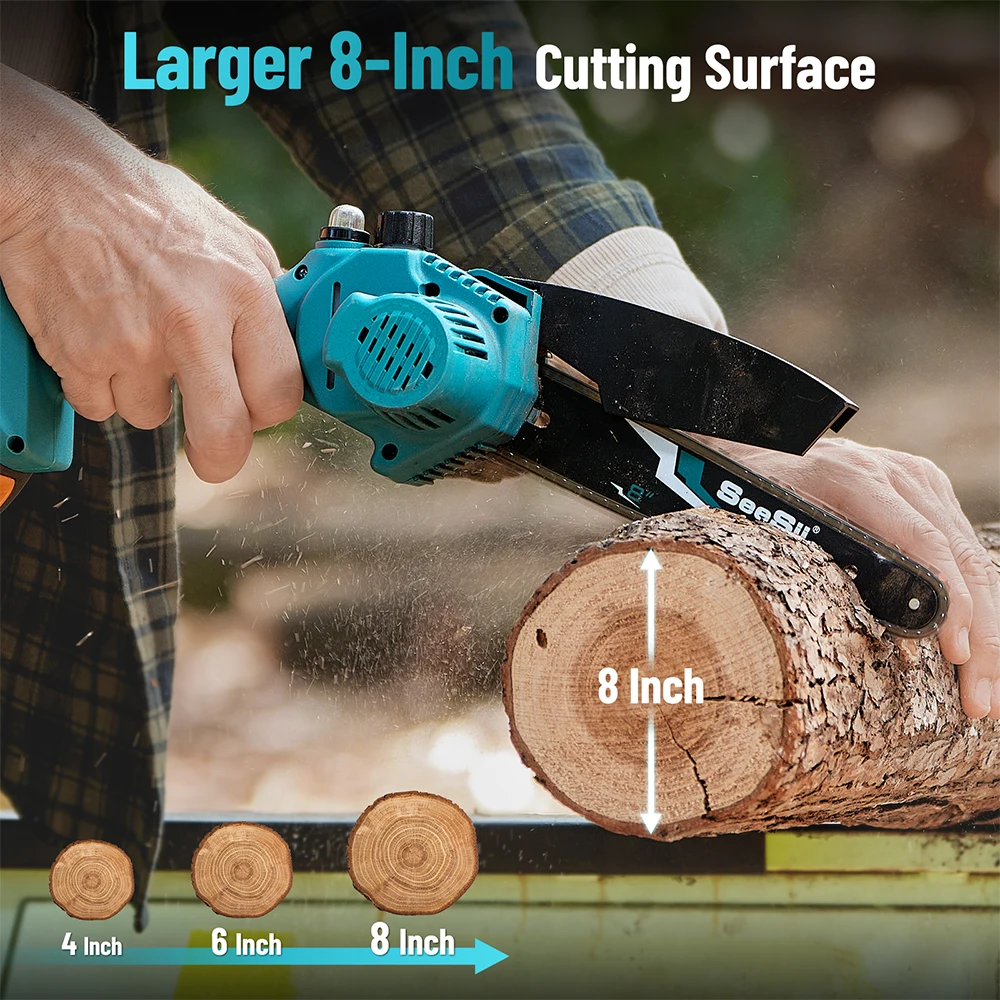 SeeSii Mini 8-inch Cordless Chainsaw Electric Saw Wood Cutter Pruning Garden Tools w/Lubrication Injector For Makita 18V Battery