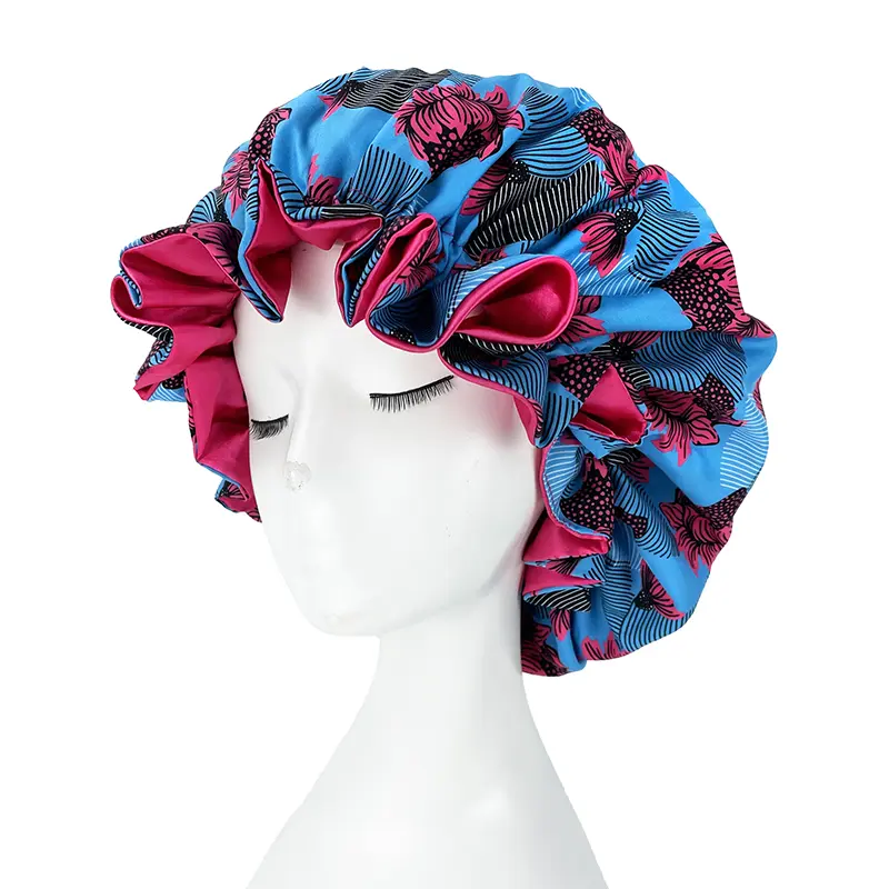 African Pattern Print Bonnet Hijabs Hat Women Night Sleep Cap Double Layer Satin Turban Extra Large Head Wear Lady Head Wrap Hat - Image 2