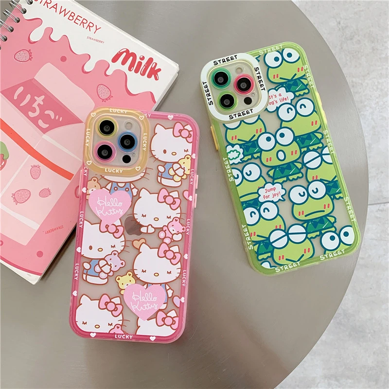 Kawaii Sanrio Iphone Case Hello Kittys Kerokero Keroppi Phone Case Iphone11 12 13 Xr Pro Max 8 7plus Cute Beauty Case Girls Gift Animation Derivatives Peripheral Products Aliexpress