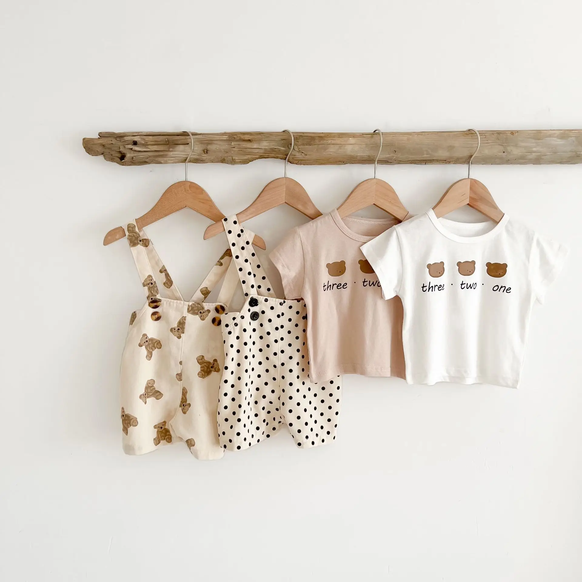 Baby Boy Summer Bear Print Short Sleeve Clothes Set Overalls T Shirt Suit