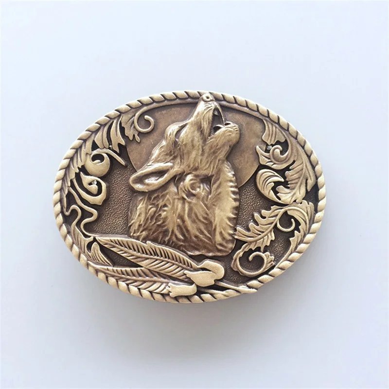 

New Antique Bronze Plated Wolf Wildlife Western Oval Belt Buckle also Stock in US BUCKLE-WT013AB Free Shipping