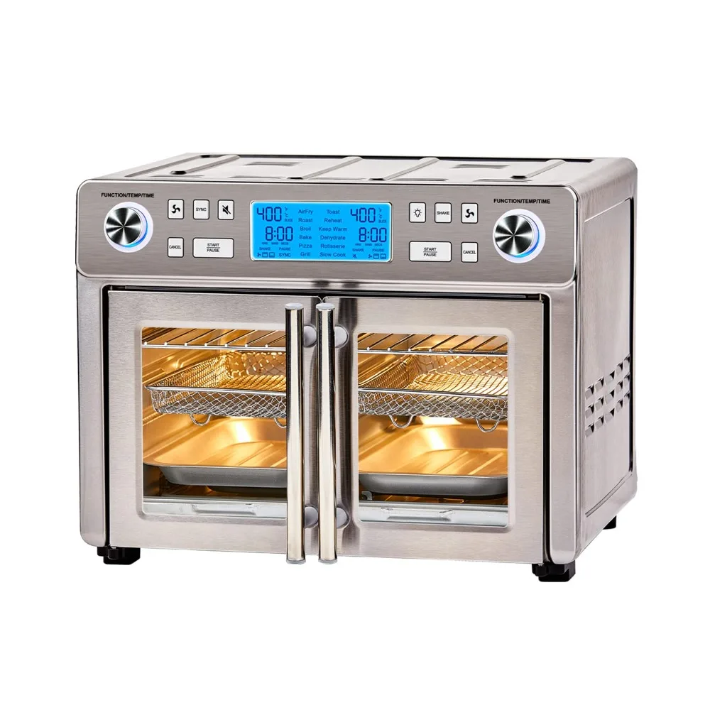 

Dual Zone 360 Air Fryer Oven Combo with French Door, 25 QT Size to Cook Two Foods in Two Different Ways at The Same Time