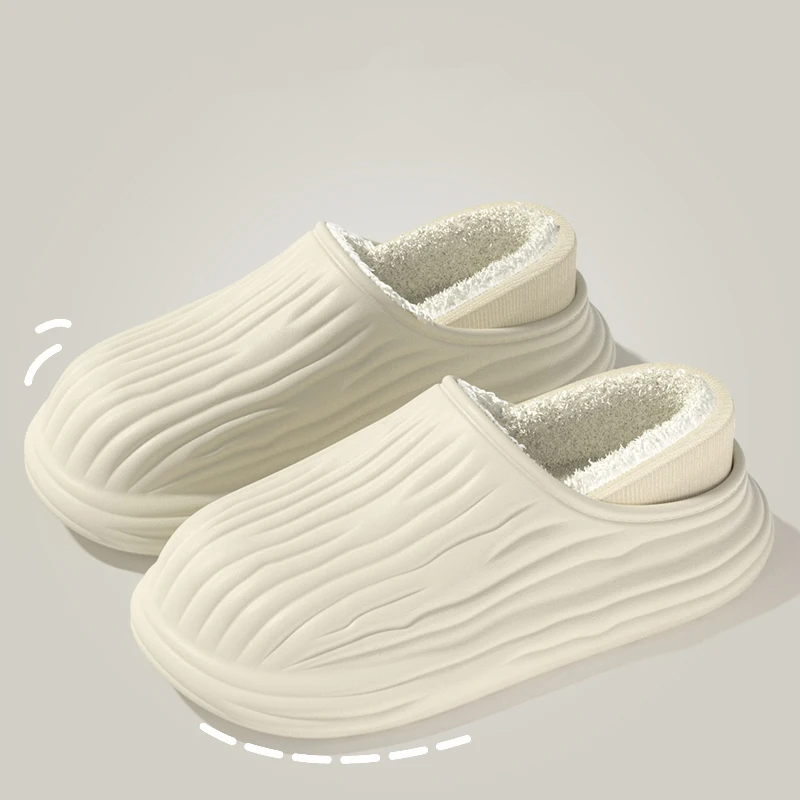 Winter Women Cotton Slippers Warm Non-Slip Thick Bottom Slides Soft Waterproof Home Shoes Plush Men Couple Outdoor Slipper