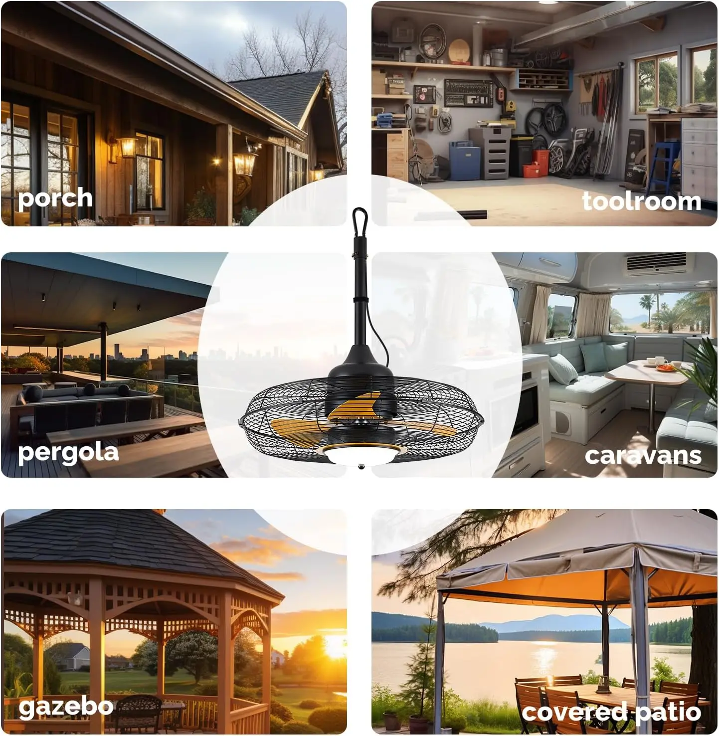 Orison 21'' Outdoor Ceiling Fan w/ Light, Wet Rated Gazebo Fan, Plug-In Hanging Patio Fan, Waterproof, Remote & APP Control