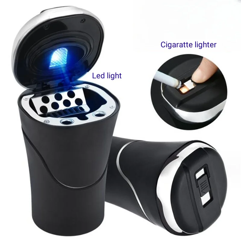 

Car Ashtray Cup With Electric Usb Lighter Led Light Sealed Lid Rechargeable Electronic Portable Smart Ash Tray For Smoker