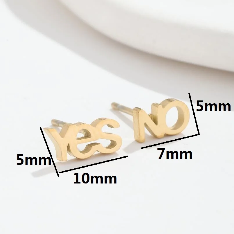 Shuangshuo 2022, neue kreative Edelstahl-Ohrstecker, trendig, ja und nein Buchstaben, für Damen, Modeschmuck, Freundschaftsgeschenk – Detail 4