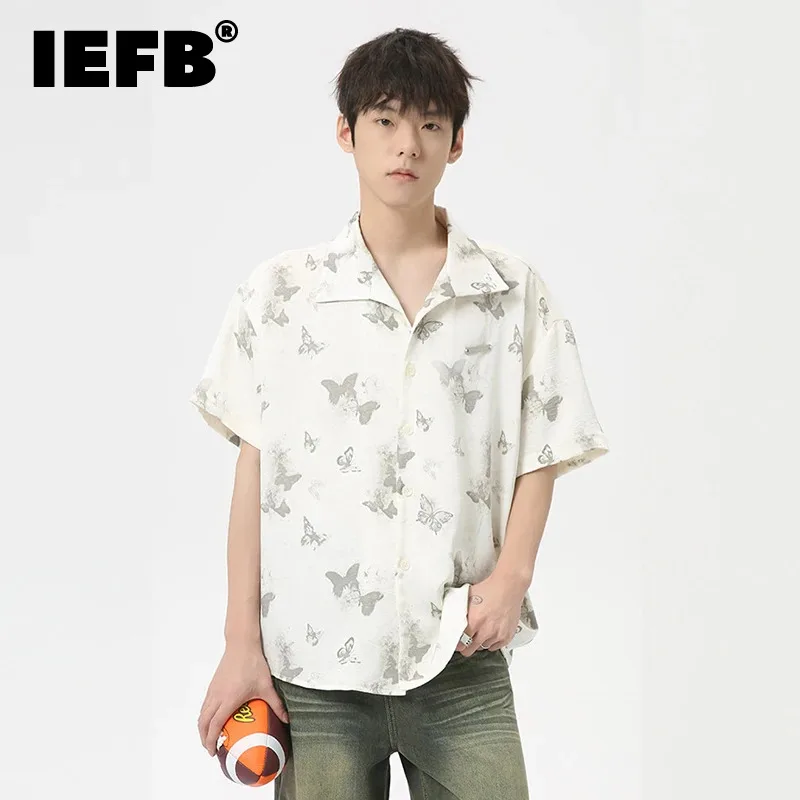 

IEFB Niche Style Men's Shirts Loose Turn-down Collar Causal Short Sleeve Butterflies Printing Male Tops New Summer 2024 9C6258