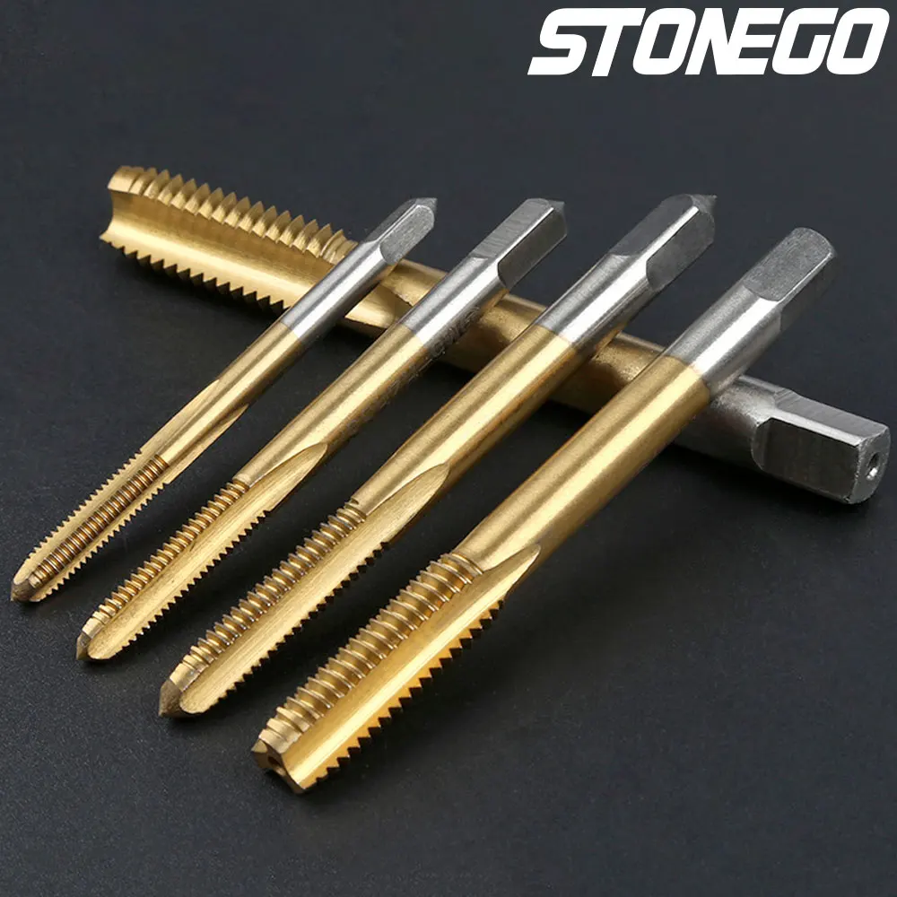 STONEGO 1/5/10PCS Titanium Plated Threaded Drill Tap Metric HSS6542 Spiral Flute Threaded Drill Bit M3/M4/M5/M6/M8