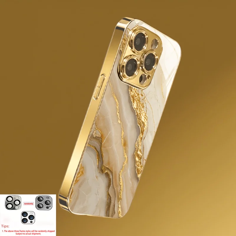 Gold Marble Stone Pattern Metallic Paint Glass Phone Case Cover