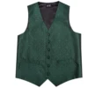 Dark Green Silk Men Vest Tie Elegant Solid Dress Sleeveless Jacket 4PC Hanky Cufflink Paisley Suit Waistcoat Wedding Gift Hi-Tie 5