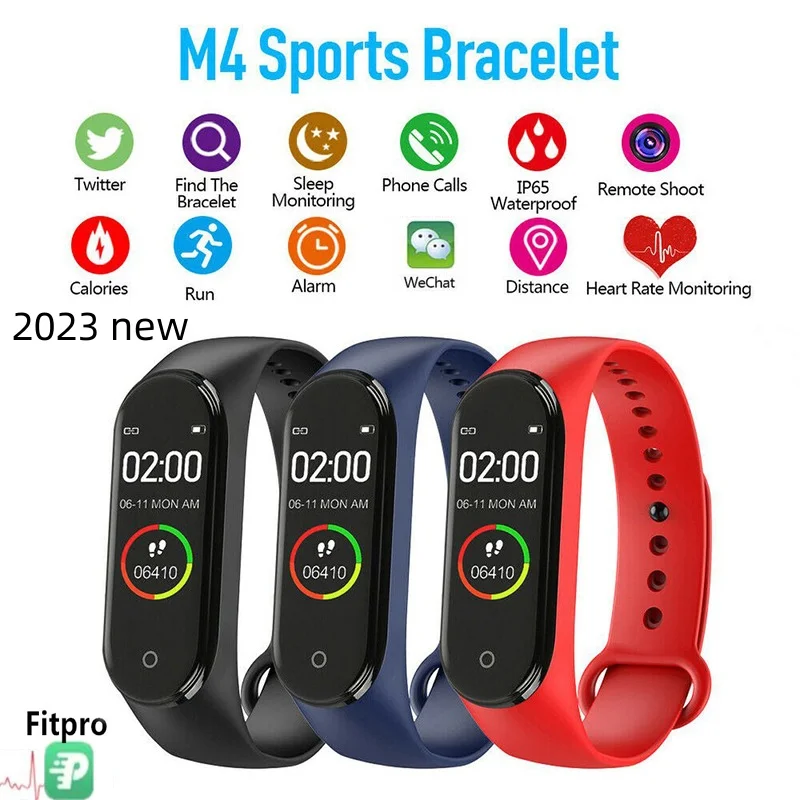 

2023 M4 Smart Bracelet Heart Rate Monitoring Blood Pressure Blood Oxygen Information Push Fitness Sports Bluetooth Pedometer new