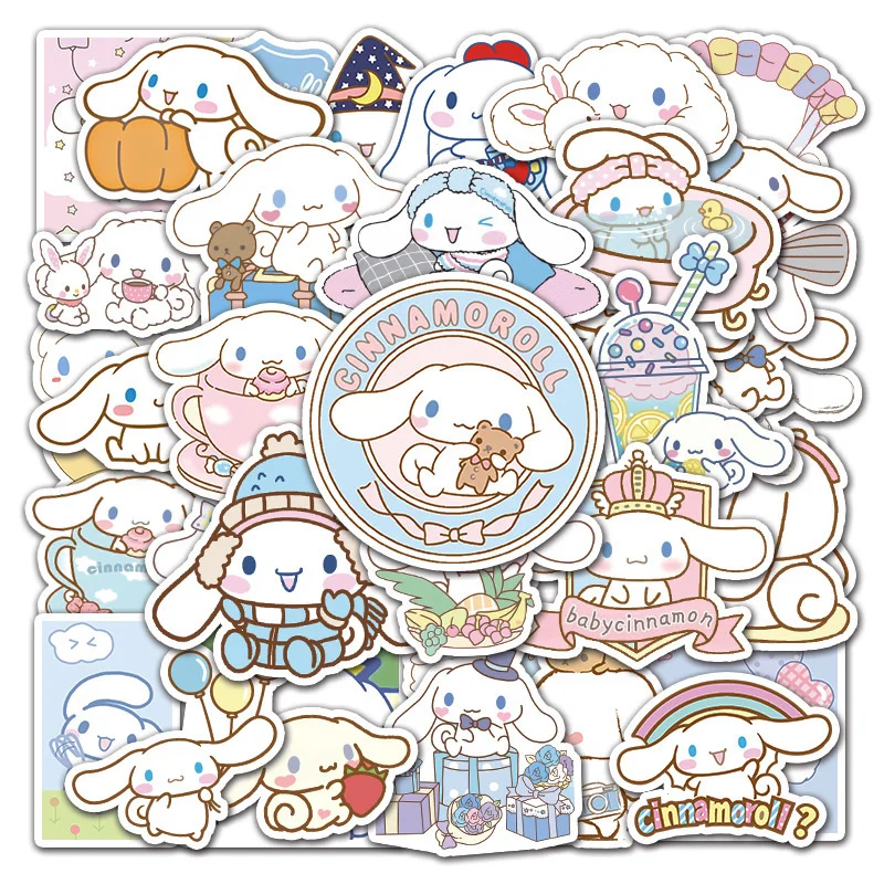 

50pcs Cute Cinnamoroll Stickers Sanrio Stickers Children's Toys Stickers Notebook Thermal Cup Electric Car Mobile Phone Stickers