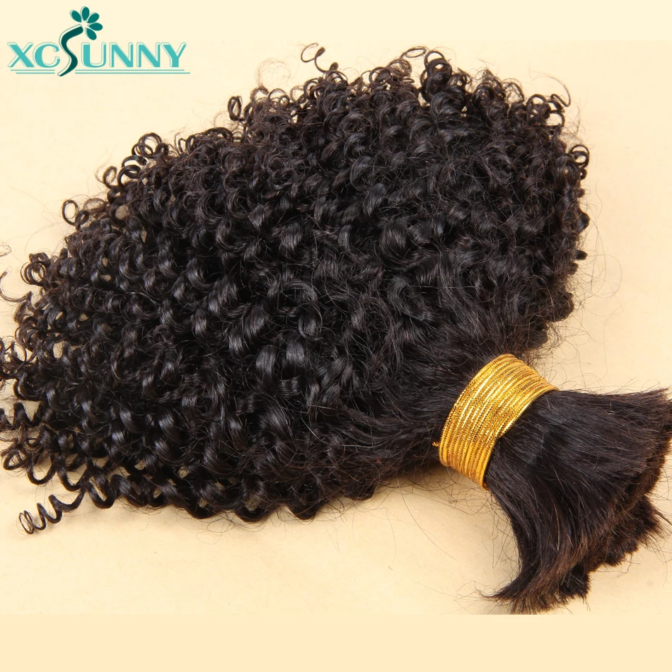 XCSUNNY-Extensions de Cheveux Humains Remy Crépus et Bouclés pour Tressage, Afro, Sans Trame, Mongol, Lot de 2, 3 ou 4 Pièces