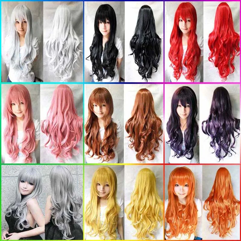 Long volume Heat Resistant Synthetic Hair Wig Women Universal Cartoon Cosplay Wig Anime Costume Party Wigs + Cap