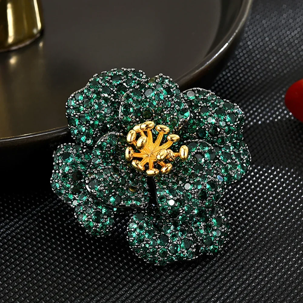 Red Crystal Full Rhinstone Large Brooches for Women Vintage Flower Brooch Pins for Girls Fashion Jewerly Wedding Gift