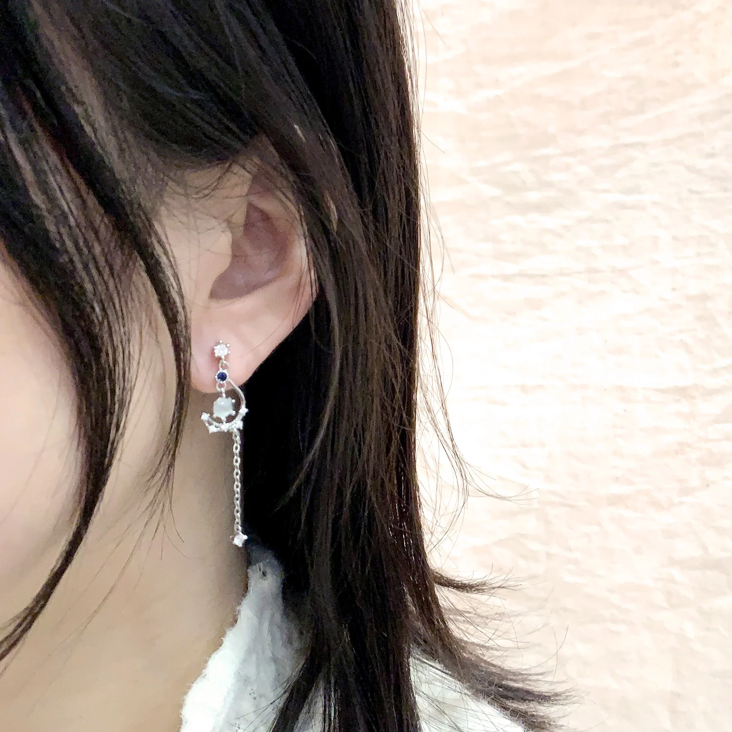 Temperament Korean Moon Star Asymmetric Earrings For Women Cute