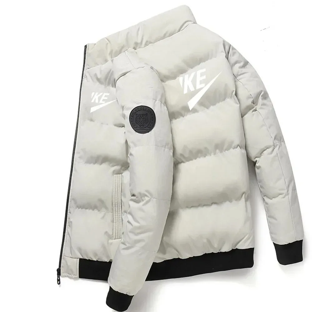 Cotton Jacket Men's Warm Printed Cotton Lined Jacket Casual Windproof Jacket With Zipper High Neck Slim Fall And Winter
