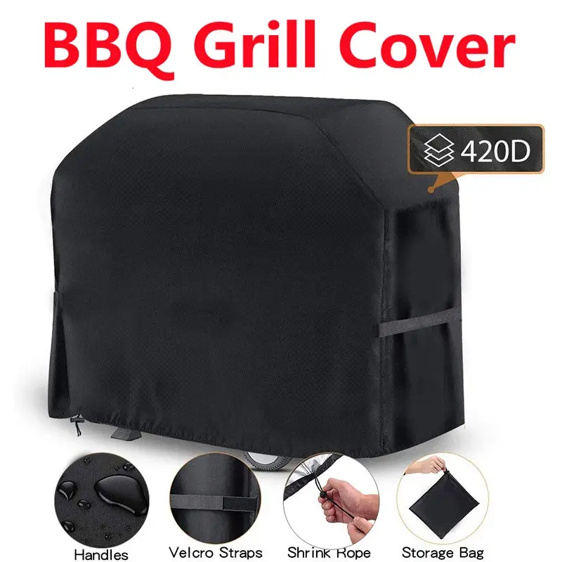 420D Oxford Cloth Bbq Cover Outdoor Dust Waterproof Rain Heavy-Duty Grill Cover Anti Uv Duty Weber Heavy Protective Grill Cover