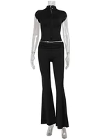 CNYISHE dentelle boucle femmes ensembles mode Cool demi col haut manches courtes gaine Chic t-shirts solide femmes costumes à la mode Sexy pantalon 6
