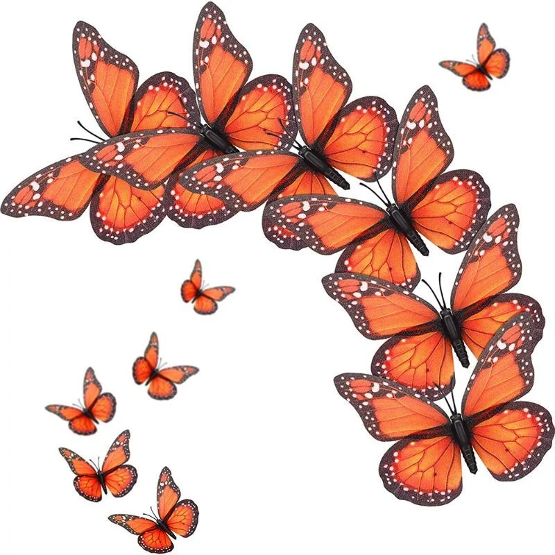 

10Pcs 4.72 In Monarch Butterfly Decoration Stickers Fake Butterflies for Crafts Artificial Butterfly Wall Decor 3D Home Decor