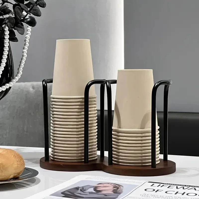 Disposable Cup Storage Holder Rack Shelf Water Tea Cups Wood Dispenser with Longer Stick Mug Display Stand Organizer Supplies 2