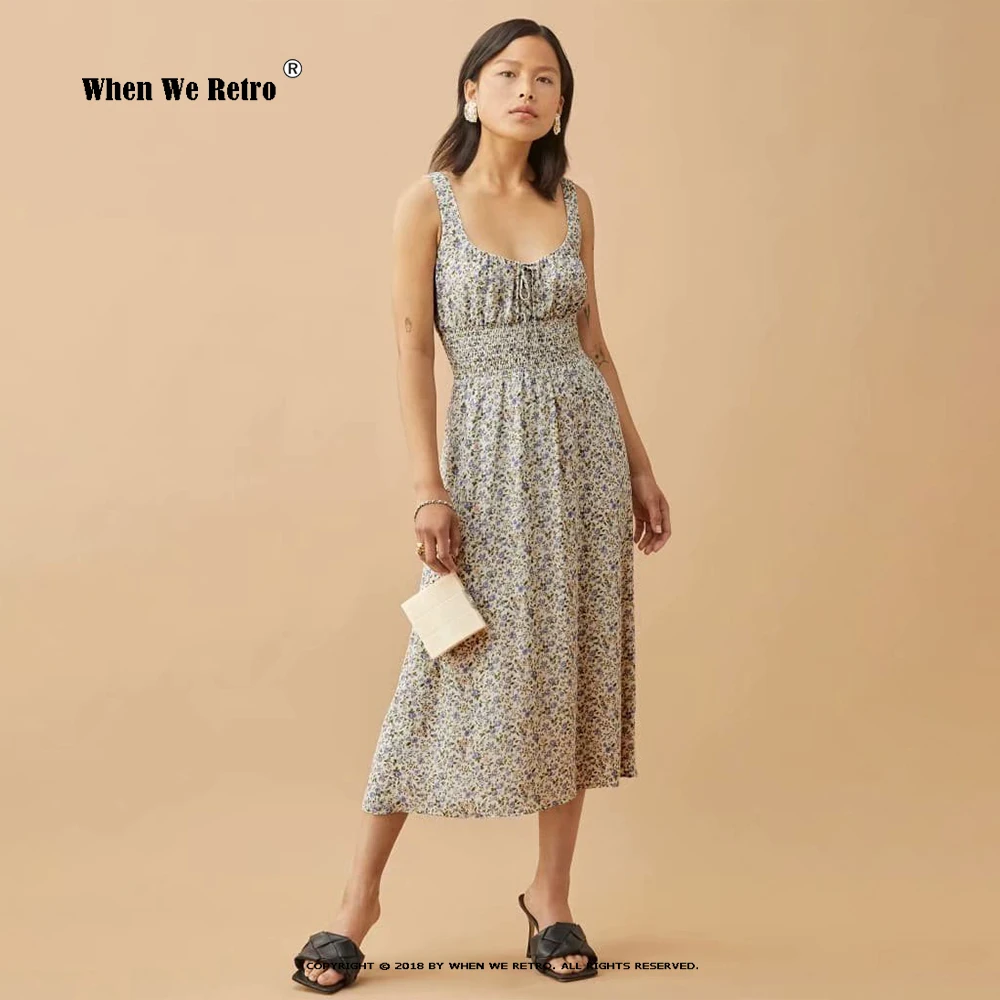 

Women's Casual Dress Floral Print Summer Vacation Elegant Long Dress With Lining Chiffon Spaghetti Strap Dress Boho Robe RS267
