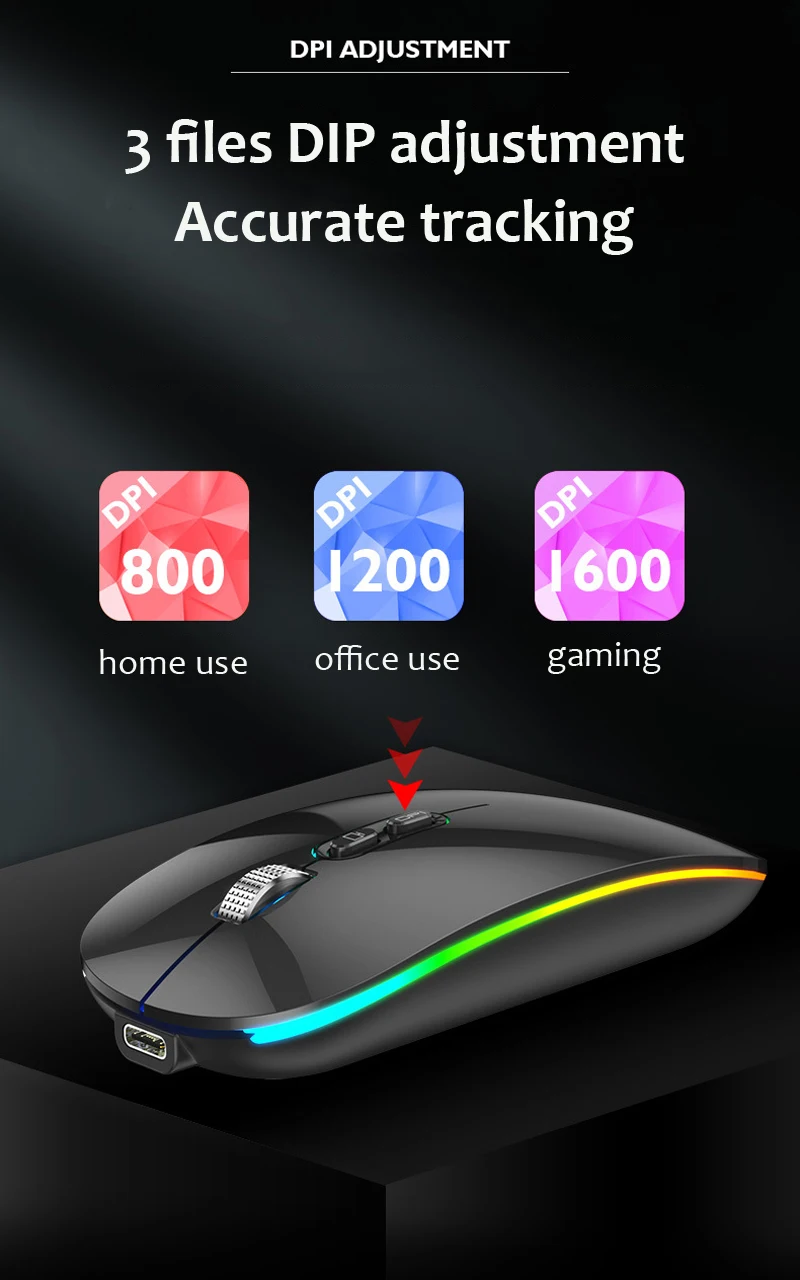 One-Click Desktop Função Tipo-C Recarregável Silent Backlight Mice para PC portátil Novo
