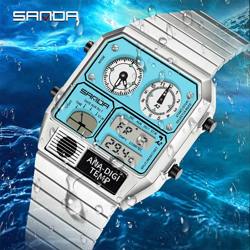 サン SANDA 3192 Men's Sport Luxury Watch - Dual Display & Waterproof