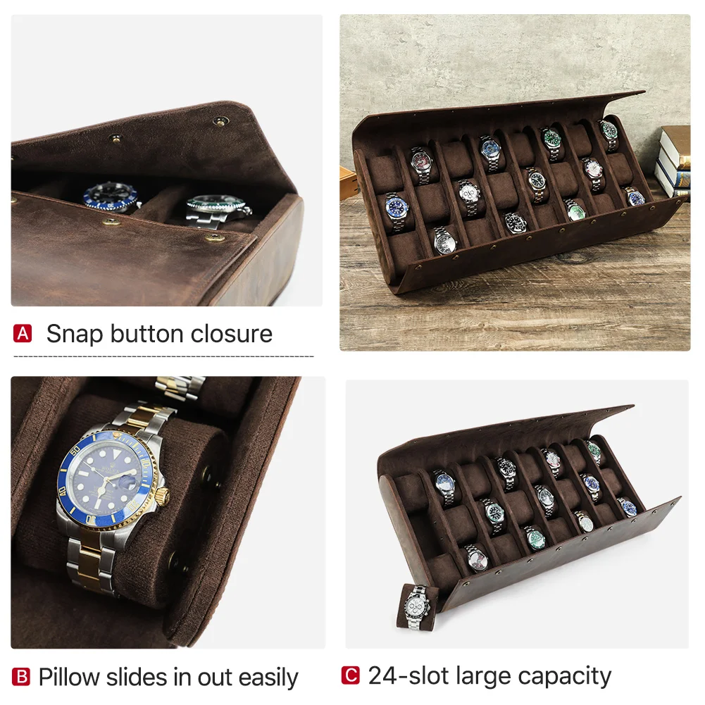 Large Display Box 24 Slots Wrist Watch Holder Storage Organizer Retro Leather Watch Jewelry Case For Lover