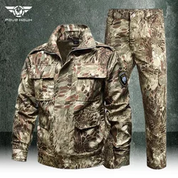 Camouflage Tactical Set Men Windproof Multi-pocket Army Jacket+Wear-resistant Waterproof Cargo Pants Outdoor Training Hikes Suit
