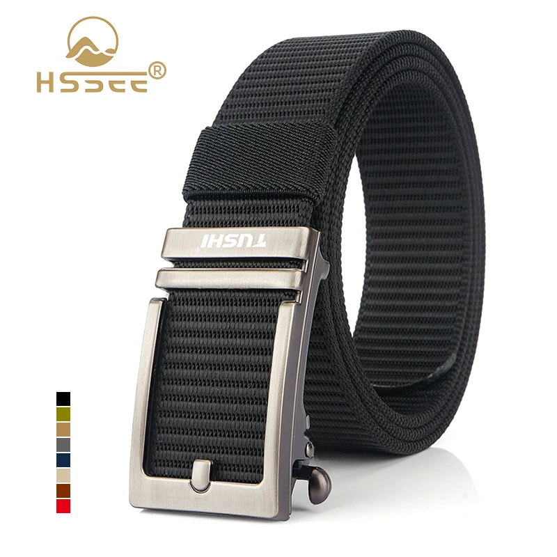 HSSEE 34mm 남성용 아웃도어 캐주얼 벨트 타이트한 나일론 전술 군용 벨트 합금 금속 자동 버클 청바지 허리띠 남성 선물