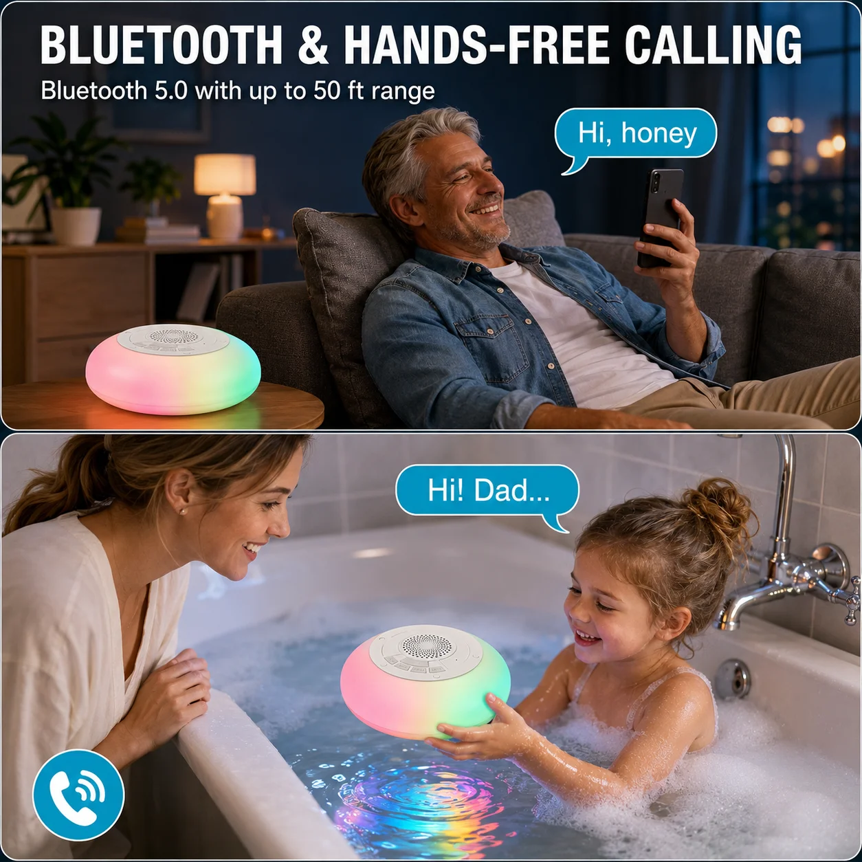Portable Waterproof Bluetooth Pool Speaker with Colorful Lights and Built-in Mic