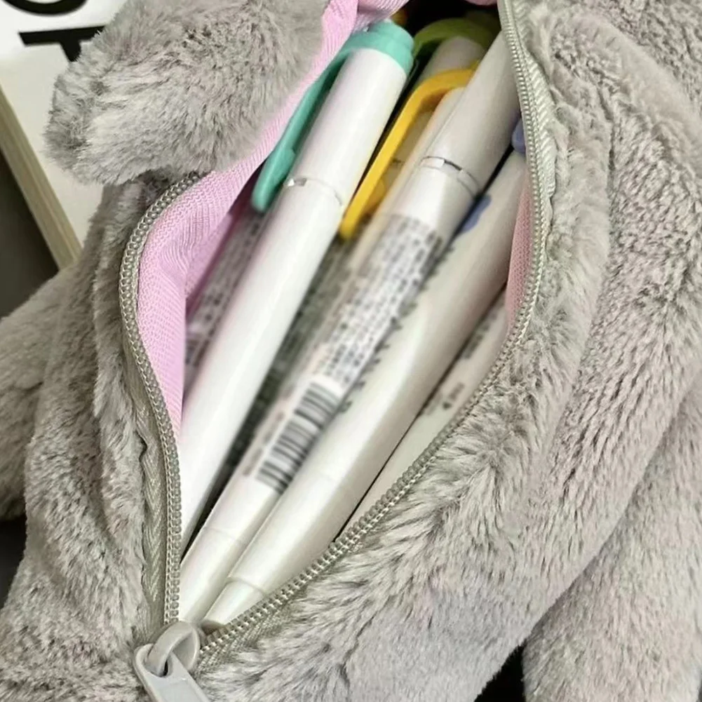 귀여운 푹신한 펜 가방 대용량 플러시 상어 문구 가방 휴대용 카와이 연필 가방 (학교/사무용품)