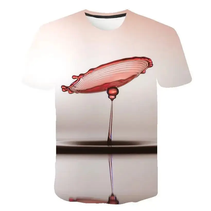 

New Summer Men 3d Hd Creative Water Drop Pattern T-Shirt Fashion Casual Loose Street Fun Large Size O Collar Short-Sleeved Top