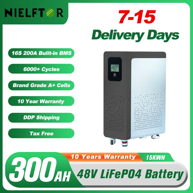 Batterie au Lithium 48V 300Ah LiFePO4 15kWh 51.2V 100Ah 120Ah 200Ah 300Ah batterie au Lithium pour le stockage d'énergie domestique PL Stock ue 1
