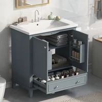 30" Bathroom Vanity with Sink Combo, Multi-functional Bathroom Cabinet with Doors and Drawer, Solid Frame and MDF Board, Blue 1