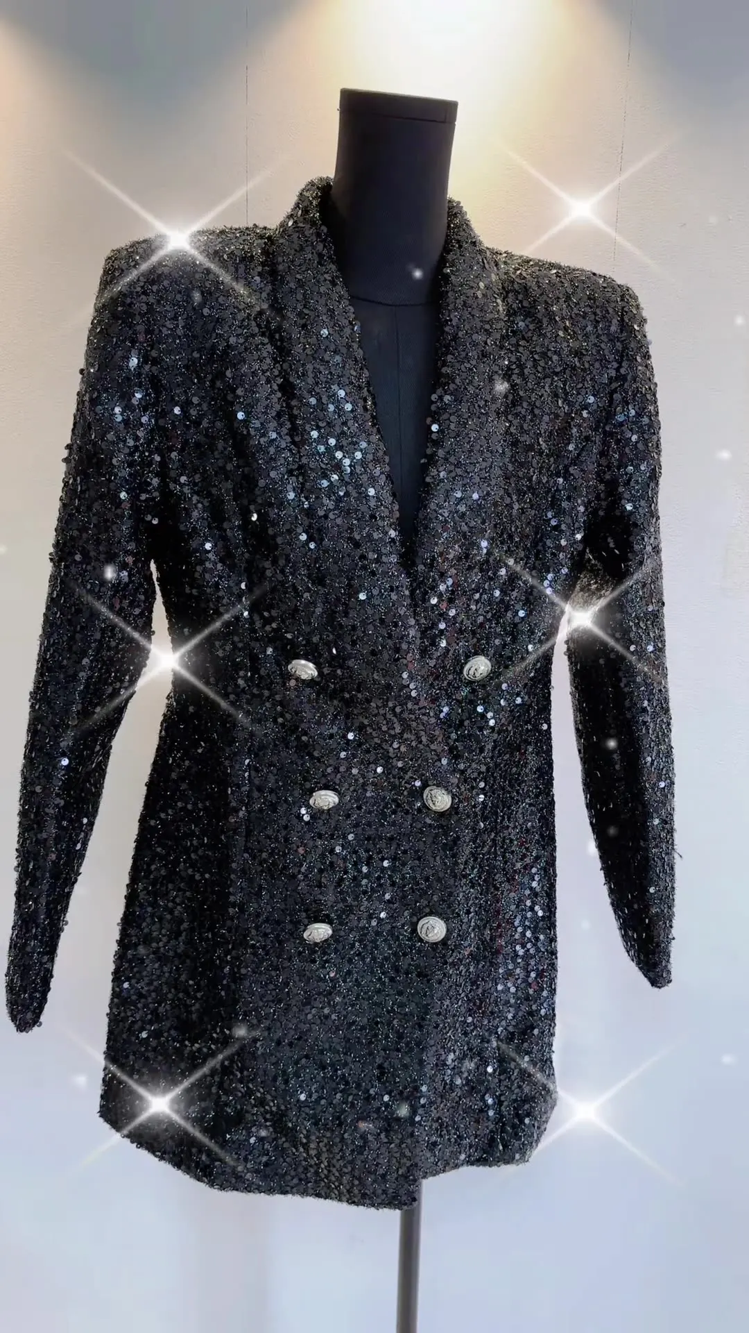 Blazer Dress Sequins Women Spring New Double Silver Lion Button Shawl  Collar Bling Glitter Black Long Blazer Jacket - AliExpress 200000345