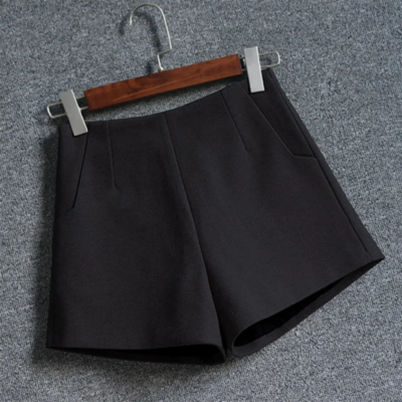 

Autumn Winter Shorts Female 2023 New High Waist Korean Style Black Slim A- line Woolen Wide-Leg Outerwear Bottoming Shorts Woman