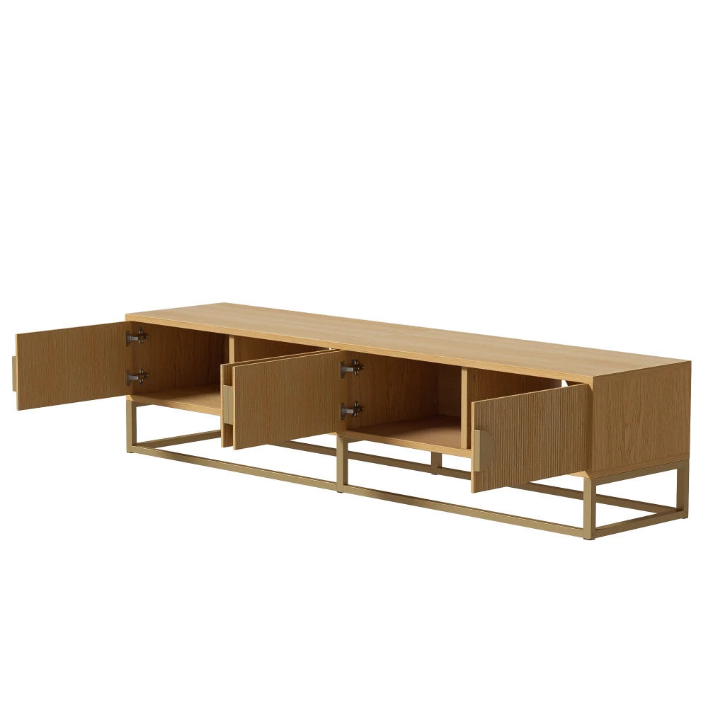 PINGGO 180CM Moderner TV-Schrank mit Holzschnitzerei, 4 Türen und Halbrundgriffen für das Esszimmer – Detail 15