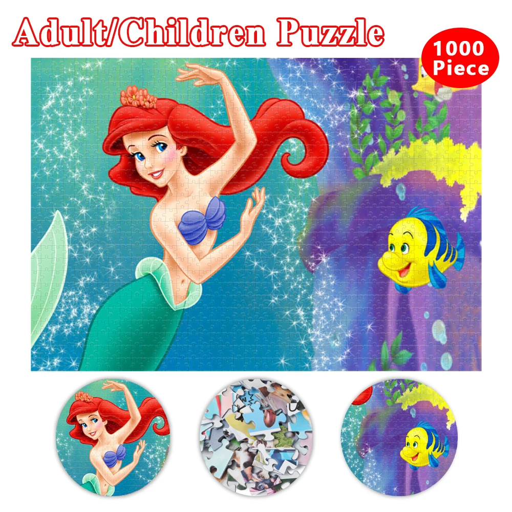 35/300/500/1000 Piece Princess Ariel Puzzle for Kids Disney The Little Mermaid Jigsaw Puzzle Cartoon Pictures Entertainment Toys