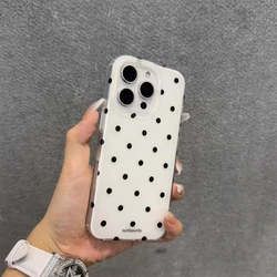 Elegant Black & White Polka Dot Phone Case with Feather Texture Back - Samsung S23 5G (YSK - 363YJJ020173A1)